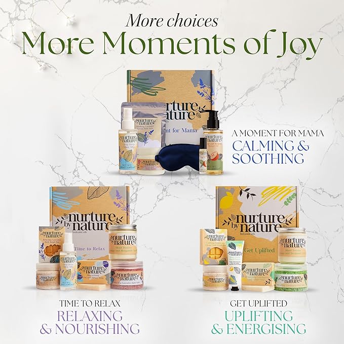 NURTURE BY NATURE Relax & Calm Christmas Gift Basket – Spa Gifts for Women with Bath Bomb, Hand Cream, Lavender Pillow Mist & Scented Candle - Stocking Stuffers, Holiday Gifts, Gifts for Mom