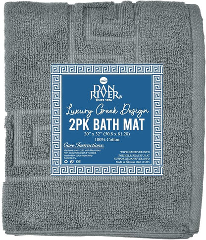 DAN RIVER Greek Cotton Bath Mats Set of 2 – Not a Bathroom Rug, Ultra Soft, Highly Absorbent & Machine Washable Bath Mat Towel for Bathroom Floor Mat – Durable, Quick-Dry, 21x34 Inches, Grey