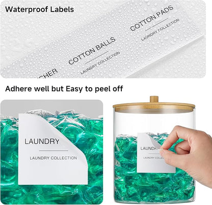 3 Pack Glass Jars and Acrylic Dryer Sheet Holder, Laundry Pods Container with Bamboo Lid and Measuring Cups for Laundry Room Organization, Powder Detergent Containers