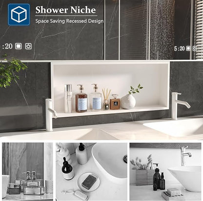 Neodrain 30X12Inch Shower Niche, White Stainless Niche NO Tile Needed Recessed Shower Shelf for Bathroom Storage