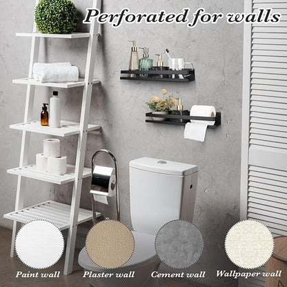 Lallisa 2 Pieces Stainless Steel Shelf Bathroom Shower Floating Shelves Wall Mounted Shower Caddy Basket Shelf Storage Organizer Shelves for Bathroom, Kitchen, Living Room (Black,15.75 Inch/ 40 cm)