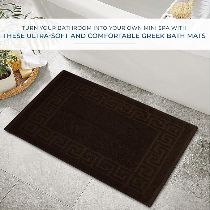 DAN RIVER Greek Cotton Bath Mats Set of 2 – Not a Bathroom Rug, Ultra Soft, Highly Absorbent & Machine Washable Bath Mat Towel for Bathroom Floor Mat – Durable, Quick-Dry, 21x34 Inches, Brown