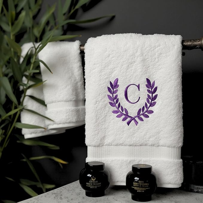 Decorative and Monogrammed Hand Towels for Bathroom Kitchen Makeup | Personalized Gift for Wedding-Bridal | Roman Font Custom Luxury Turkish Towel | Spa Collection, Oversized, 16 X 30 Inch, Set of 2