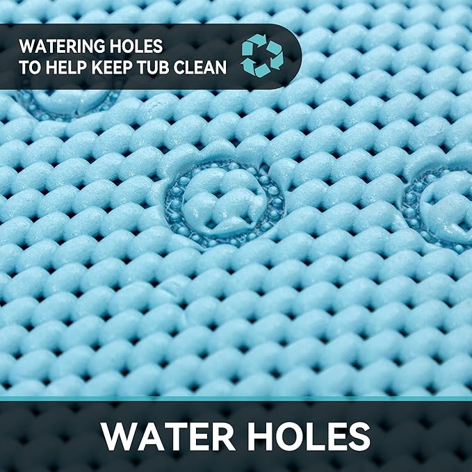 Double Layer Foam Non Slip Bathtub Mat 37x17in, More Comfortable and Thicker Tub Mat Than Ordinary Foam Shower Mat, Bath Mat for Tub with Suction for Comfort and Safety (Blue, 36'' x 17'')