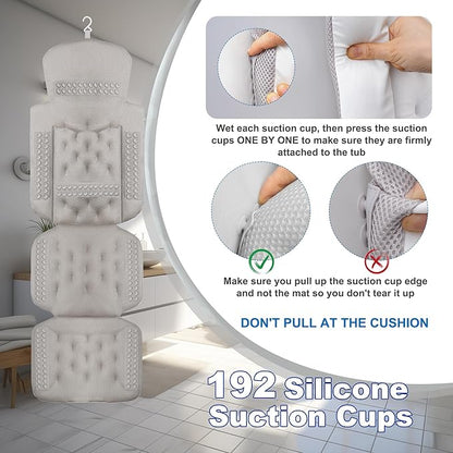 Luxury Full Body Bath Pillow for Bathtub, Bath Pillows for Tub with Mesh Laundry Bag, Cushion for Bathtub Headrest Neck Back Support - 5D Air Mesh & Quick Drying | White 51" x 16"