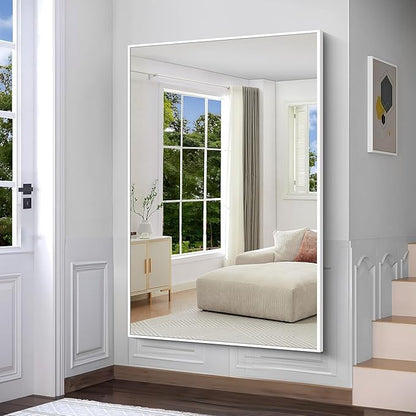 BONEWEI White Bathroom Mirror,60x40 inch Wall Mirror for Bathroom Wall Mounted,Large Rectangle Mirror for Bathroom Over Sink,Modern Metal Frame for Living Room,Bedroom Entryway,Horizontal/Vertical