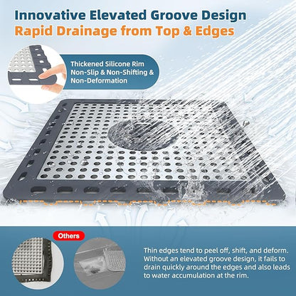 Hibbent Upgraded Shower Drain Hair Catcher, Shower Drain Cover for Bathroom Floor 6" Drain, Anti-Clogging Bathtub Drain Strainer, Stainless Steel Kitchen Sink Drain Strainer with Handle, Dark Grey