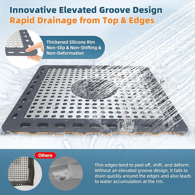 Hibbent 2 Pack Shower Drain Hair Catcher, Shower Drain Cover for Bathroom Floor 6" Drain, Anti-Clogging Bathtub Drain Strainer, Stainless Steel Kitchen Sink Drain Strainer with Handle, Dark Grey