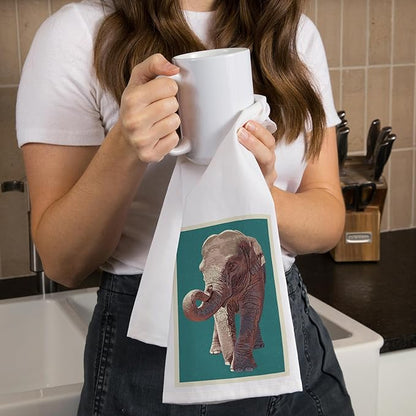 Asian Elephant, Letterpress (100% Cotton Tea Towel, Decorative Hand Towel, for Kitchen and Home)