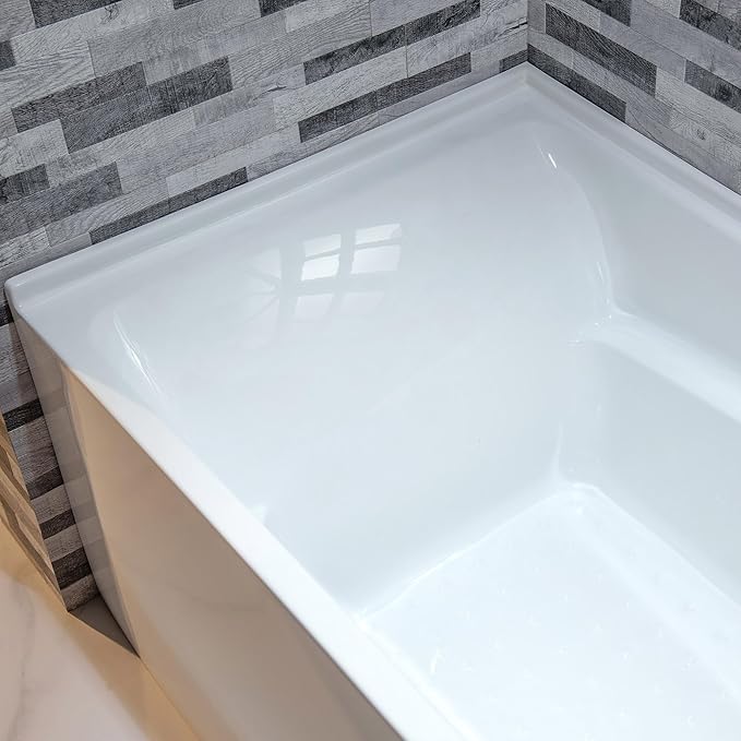 WOODBRIDGE 54" Acrylic Rectangular Alcove Soaking Bathtub in White with Right Drain, Brushed Gold Pop-Up Drain Included BA5430R