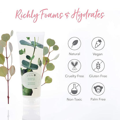 100% PURE Eucalyptus Shower Gel Natural Foaming & Hydrating Body Wash - Deeply Moisturizing Gentle Soap Cleanser for All Skin Types, Even Sensitive - Gluten-Free - 8 Fl Oz
