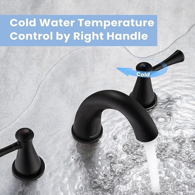 Touchless Bathroom Faucet for 3 Holes 3 Handles, Controlling Temperature & Adjustable Water Flow, Short & Long Induction Modes, Auto Motion Sensor Bathroom Faucet Set Metal Matte Black 29180