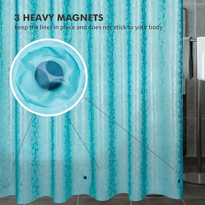 Bostofy Shower Curtain Liner Heavy Duty EVA, Waterproof Shower Liner with 12 Rust Proof Metal Grommets and 3 Weighted Magnet, 72 x 72 Inches Bathroom Shower Curtain, Teal