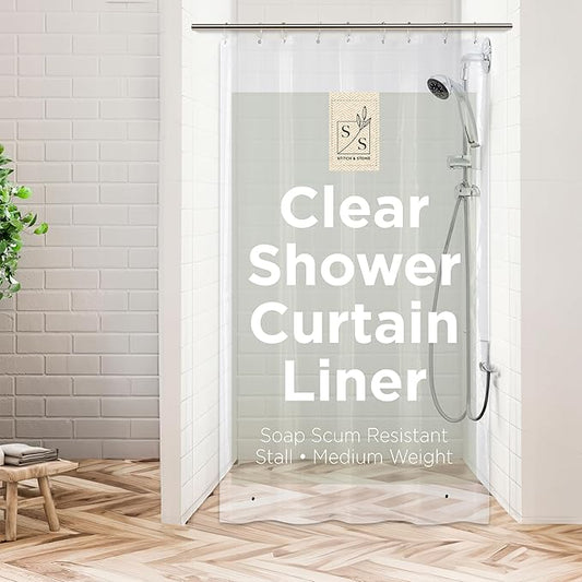 Stitch & Stone Shower Curtain Liner, Premium Medium Weight Durable Waterproof 6g PEVA for Bathroom with Weighted Magnets, Extra Long 54" x 78", Clear 1 Pack