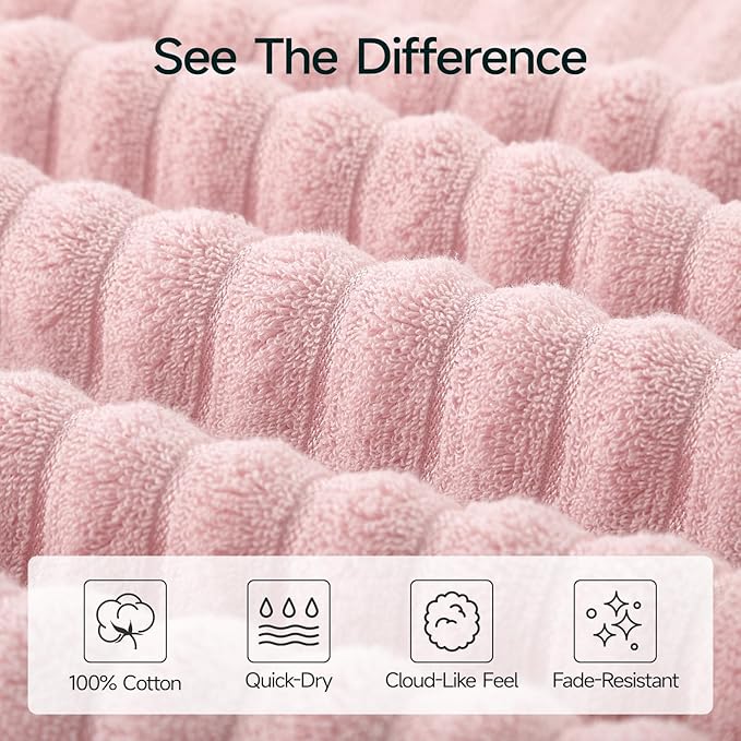 REDKISS 2Pack Large Bath Towels 31×63 inches, 100% Cotton, Super Soft and Absorbent, Quick-Dry Towels, Perfect for Bathroom,Plush Shower Towels-Pink