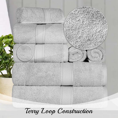 Superior Egyptian Cotton Pile 10 Piece Towel Set, Includes 2 Bath, 4 Hand, 4 Face Towels/Washcloths, Ultra Soft Luxury Towels, Thick Plush Essentials, Guest Bath, Spa, Hotel Bathroom, Silver