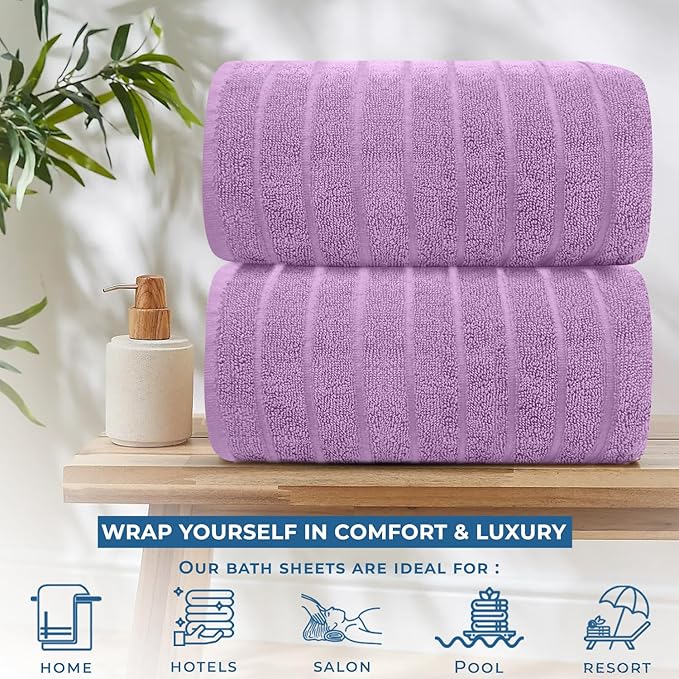 DAN RIVER Pack of 2 Bath Sheet 35x70 Inches, Ribbed XL Towels Oversized for Adults, Fluffy and Soft Plush Towels - Lavender