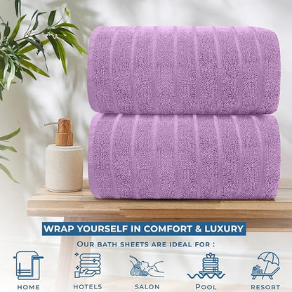 DAN RIVER Pack of 2 Bath Sheet 35x70 Inches, Ribbed XL Towels Oversized for Adults, Fluffy and Soft Plush Towels - Lavender