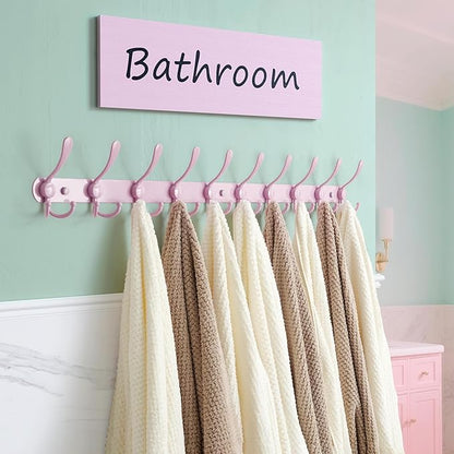 Dseap Coat Rack Wall Mount - 38” Long 10-Tri-Hooks Heavy Duty Coat Hanger Rail Wall Hooks for Hanging Coats Hats Clothing Clothes Purse Mudroom Entryway, Pink, Pack of 2