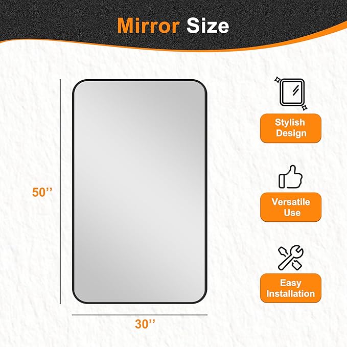 Delma Bathroom Vanity Mirror, Black Framed Bathroom Mirror for Over Sink, High-Definition Bathroom Mirror, Versatile Bathroom Vanity Mirror, Hangs Horizontally or Vertically(55x30, Black)