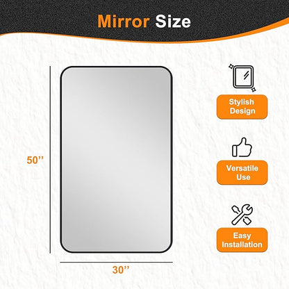 Delma Bathroom Vanity Mirror, Black Framed Bathroom Mirror for Over Sink, High-Definition Bathroom Mirror, Versatile Bathroom Vanity Mirror, Hangs Horizontally or Vertically(55x30, Black)