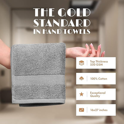 White Classic Light Gray Hand Towels for Bathroom [12 Pack] Cotton Hand Towel Bulk for Gym, Kitchen and Spa, 16x27 Inches Soft Highly Absorbent Quick Dry Terry Salon Towels