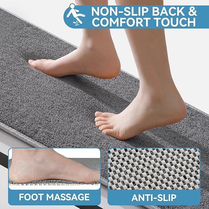 Non Slip Shower Mat Bathtub Mat 20x32 Inch, Quick Dry Bath Mat with Drain, Soft PVC Imitation Loofah Foot Scrubber Bath Mats for Bathroom Tub Shower Floor, Hangable & Hook Included, Gray