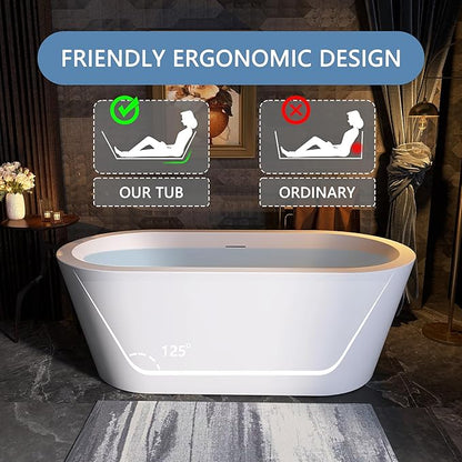 61 in. x 31 in.Classic Oval Acrylic Free Standing Tub, Heavy Duty Deep Soaking Tub, Bathroom Stand Alone Tub, Freestanding Bathtub SY1255 (Glossy White)