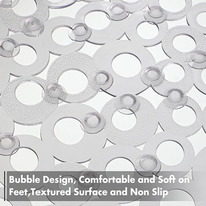 WELTRXE Oval Bathtub Mat Non Slip, Grey Bubbles Bath Mats for Tub, Shower Mat with Drain Holes, Suction Cups, Machine Washable Bath Tub Mat, BPA, Latex, Phthalate Free for Bathroom, 27 x 14 Inch