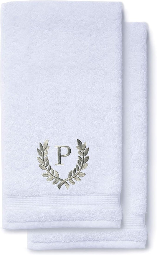 Decorative and Monogrammed Hand Towels for Bathroom Kitchen Makeup | Personalized Gift for Wedding-Bridal | Roman Font Custom Luxury Turkish Towel | Spa Collection, Oversized, 16 X 30 Inch, Set of 2