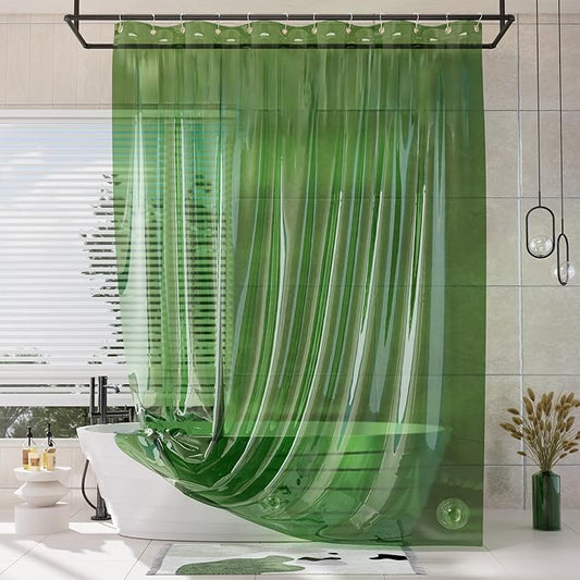 AmazerBath Extra Long Shower Curtain Liner, 100% EVA Clear Green Heavy Duty 84 inch Shower Curtain and Liner 2-in-1, 72x84 Plastic Weighted Bathroom Shower Liner, 12 Grommets & 3 Heavyweight Stones