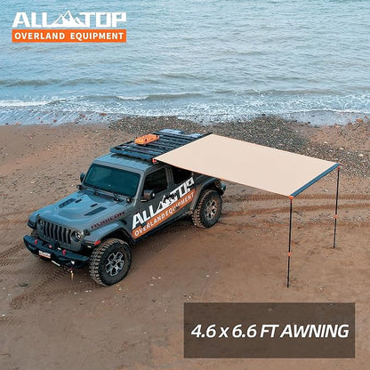 ALL-TOP Vehicle Awning 4.6'x6.6' Roof Rack Pull-Out Sun Shade UV50+, Weatherproof 4x4 Side Awning for Camping & Overland (Hardware Included)