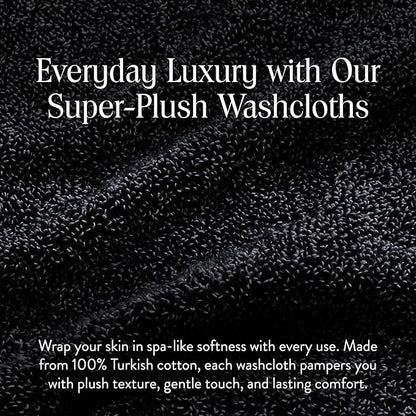 Brooklinen Super-Plush Turkish Cotton Washcloths - Set of 2 - Cotton, 820 GSM, Highly Absorbent, Machine Washable, Perfect for Home & Bathroom (13" x 13", Marled Black)
