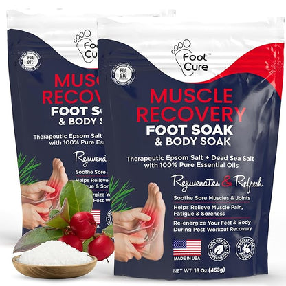 FOOT CURE Muscle Care Foot Soak with Epsom Salts – Refreshing Blend for Relaxation & Foot Care – Helps Soften Skin – Soothes Tired Feet, Invigorating Scent, Spa Pedicure – 16 oz (Pack of 2)