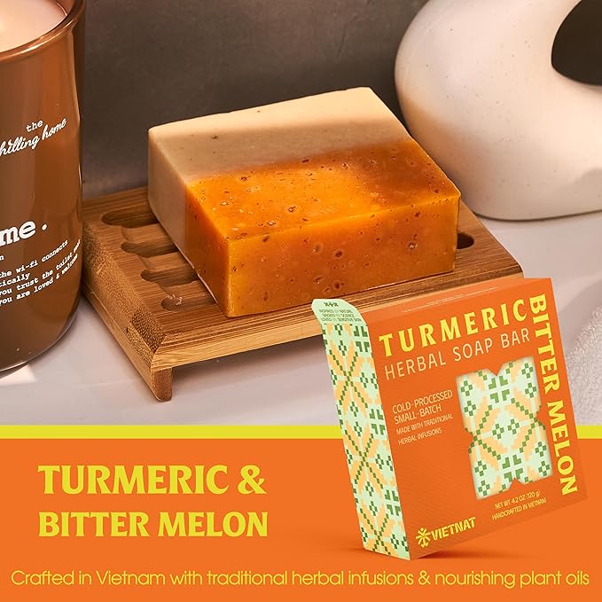 Turmeric & Bitter Melon Soap Bar (Pack of 3) – 2-in-1 Cleansing & Balancing, Cold Process Handmade Bar with Natural Botanicals, Gentle Soap for Oily Skin