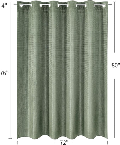 MitoVilla Sage Green Waffle Long Shower Curtain Liner Set 72 x 80, No Hooks Required 80 inch Long Fabric Cloth Shower Curtain Set with Cloth Snap-in Liner for Modern Hotel Bathroom Decor