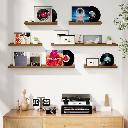 Axeman Picture Ledge Shelf, Floating Shelves for Wall Storage Set of 6, 48 inch Floating Wall Mounted Shelves, Shelves with Lip for Living Room, Bedroom, Nursery, Bathroom, Kitchen, Rustic Brown