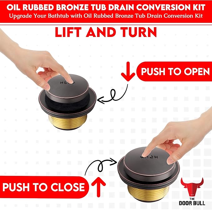 Tip-Toe Bathtub Drain Trim Kit with Two-Hole Overflow Faceplate – All Brass Tub Drain Stopper Replacement – Fits Fine or Coarse Thread Drain Shoe – Universal Tub Drain Assembly