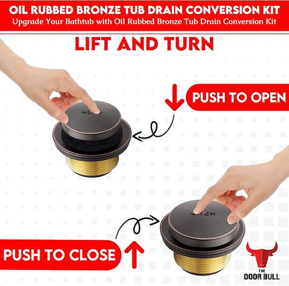 Tip-Toe Bathtub Drain Trim Kit with Two-Hole Overflow Faceplate – All Brass Tub Drain Stopper Replacement – Fits Fine or Coarse Thread Drain Shoe – Universal Tub Drain Assembly