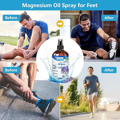 Magnesium Oil for Feet,Pure Magnesium Spray for Sleep,Liquid Topical Athletes Foot Spray Soothing Sore Muscles,Relaxing Leg Cramps Pain Ultra Concentration with Lavender Oil - 200ML