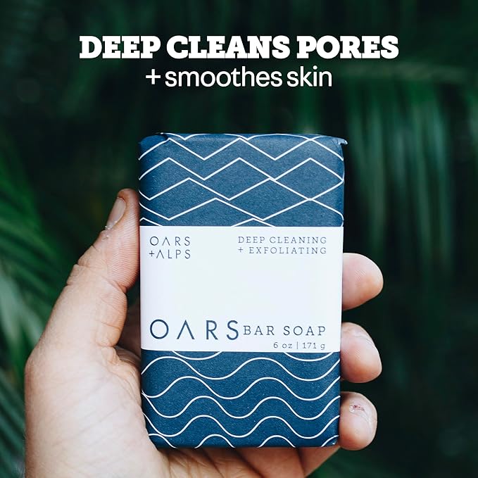 Oars + Alps Blue Charcoal Exfoliating Men's Bar Soap, Made with Clean Ingredients, Travel Size, 3 Pack, 6 Oz Each