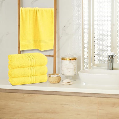 BOUTIQUO Ultra Soft Cotton 6 -Piece Hand Towel Set 16x24 Inch, Ideal for use in Bathroom, Kitchen, Gym, Spa & General Cleaning, Compact & Lightweight Multi Purpose Hand Towels - Lime Yellow