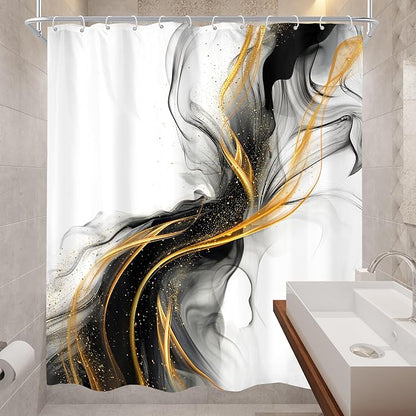 Cinbloo Black and Gold 60Wx72H Shower Curtain Abstract Modern Ombre Grey Golden Marble Minimalist Ink Texture Bathroom Curtain Set Elegant Chic Luxury Men Neutral Bath Bathroom Accessories Decor