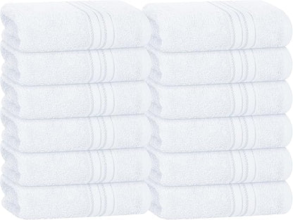 BOUTIQUO Ultra Soft Cotton Washcloths, Contains 12 Piece Face Cloths 12x12 inch, Ideal for Everyday use Face Towels, Compact & Lightweight Multi Purpose Washcloths - White