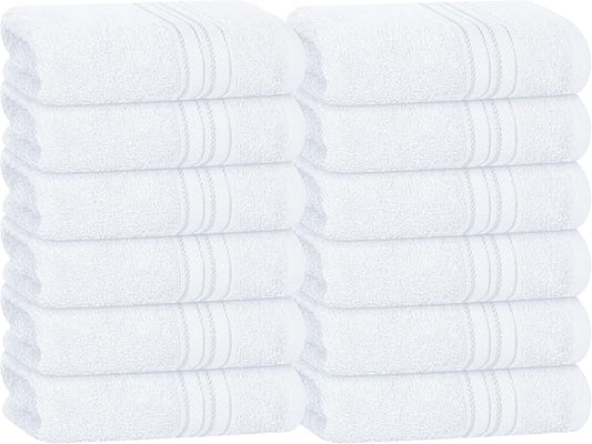 BOUTIQUO Ultra Soft Cotton Washcloths, Contains 12 Piece Face Cloths 12x12 inch, Ideal for Everyday use Face Towels, Compact & Lightweight Multi Purpose Washcloths - White