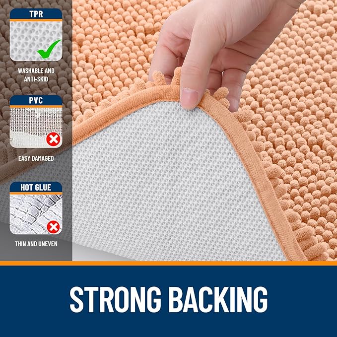 OLANLY Bathroom Rugs 30x20, Extra Soft Absorbent Chenille Bath Rugs, Rubber Backing Quick Dry, Machine Washable Bath Mats for Bathroom Floor, Tub and Shower, Home Decor Accessories, Peach