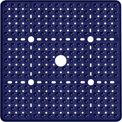 Large Navy Blue Square Shower Mat Non Slip 27 x 27 Inch, Soft Bath Mat Tub Mat for Inside Shower Floor, Bathroom Shower Stall Mats with Big Suction Cups Drain Holes, Easy Washable, BPA-Free