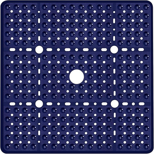 Large Navy Blue Square Shower Mat Non Slip 27 x 27 Inch, Soft Bath Mat Tub Mat for Inside Shower Floor, Bathroom Shower Stall Mats with Big Suction Cups Drain Holes, Easy Washable, BPA-Free