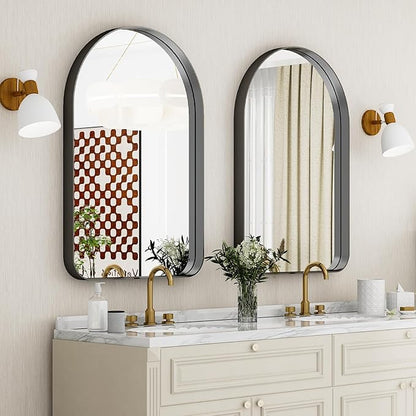 GLSLAND 24”x36“ Black Arched Bathroom Mirror - Aluminum Alloy Framed Wall- Matted Wall Mirrors for Bedroom, Entryway Mirrors for Wall