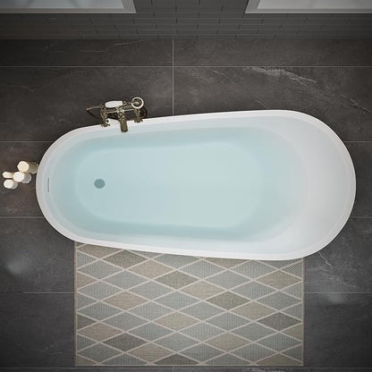 ABRUZZO 63" Acrylic Freestanding Bathtub - Deep Soaking Tub with Pop-Up Drain & Overflow, Glossy White Standalone Bathtub for Modern Bathroom, Fiberglass Reinforced Construction